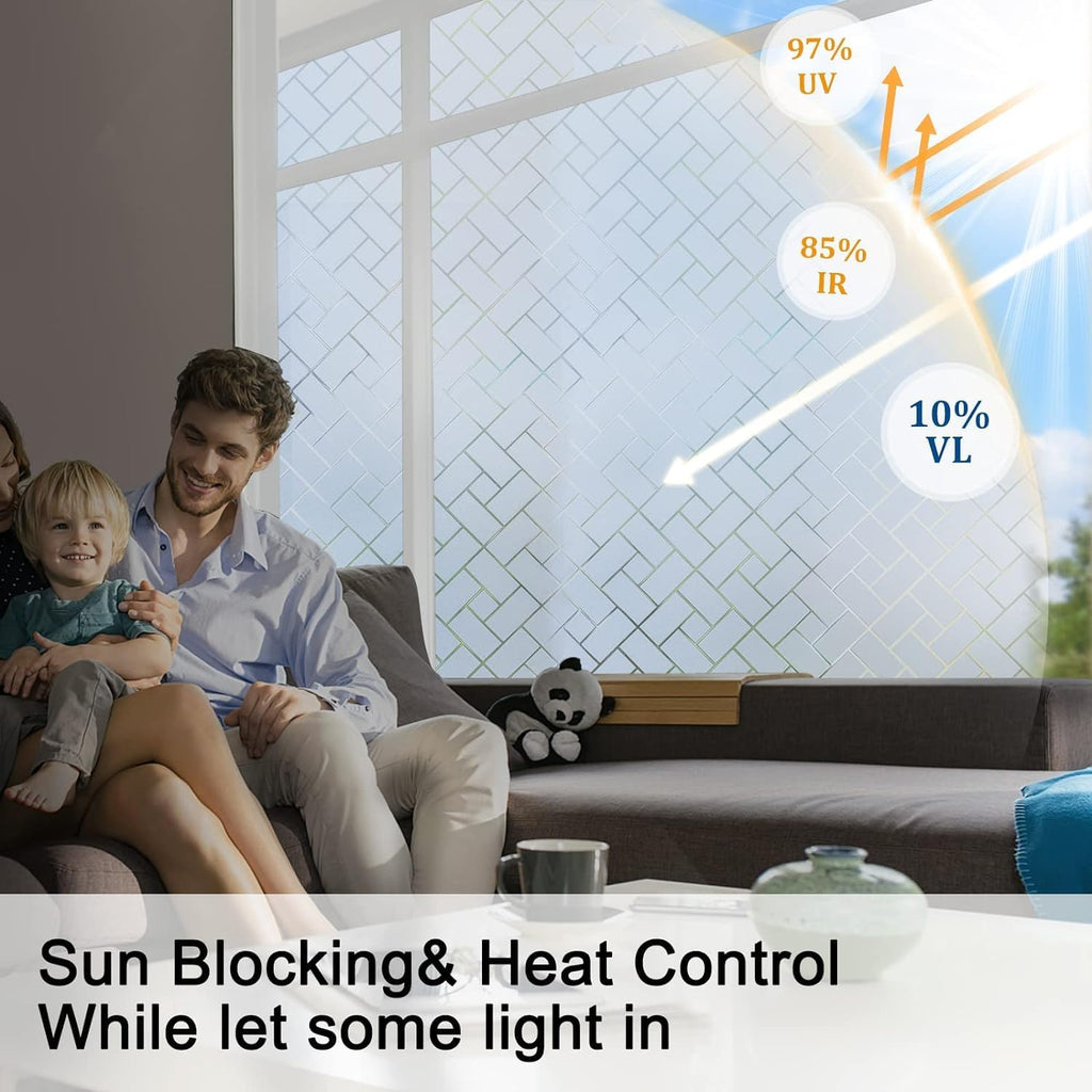 WISDOM Rectangle Frosted Glass Window Film, Bathroom Window Clings Removable Sun Blocking Vinyl Window Stickers for Door Home Office