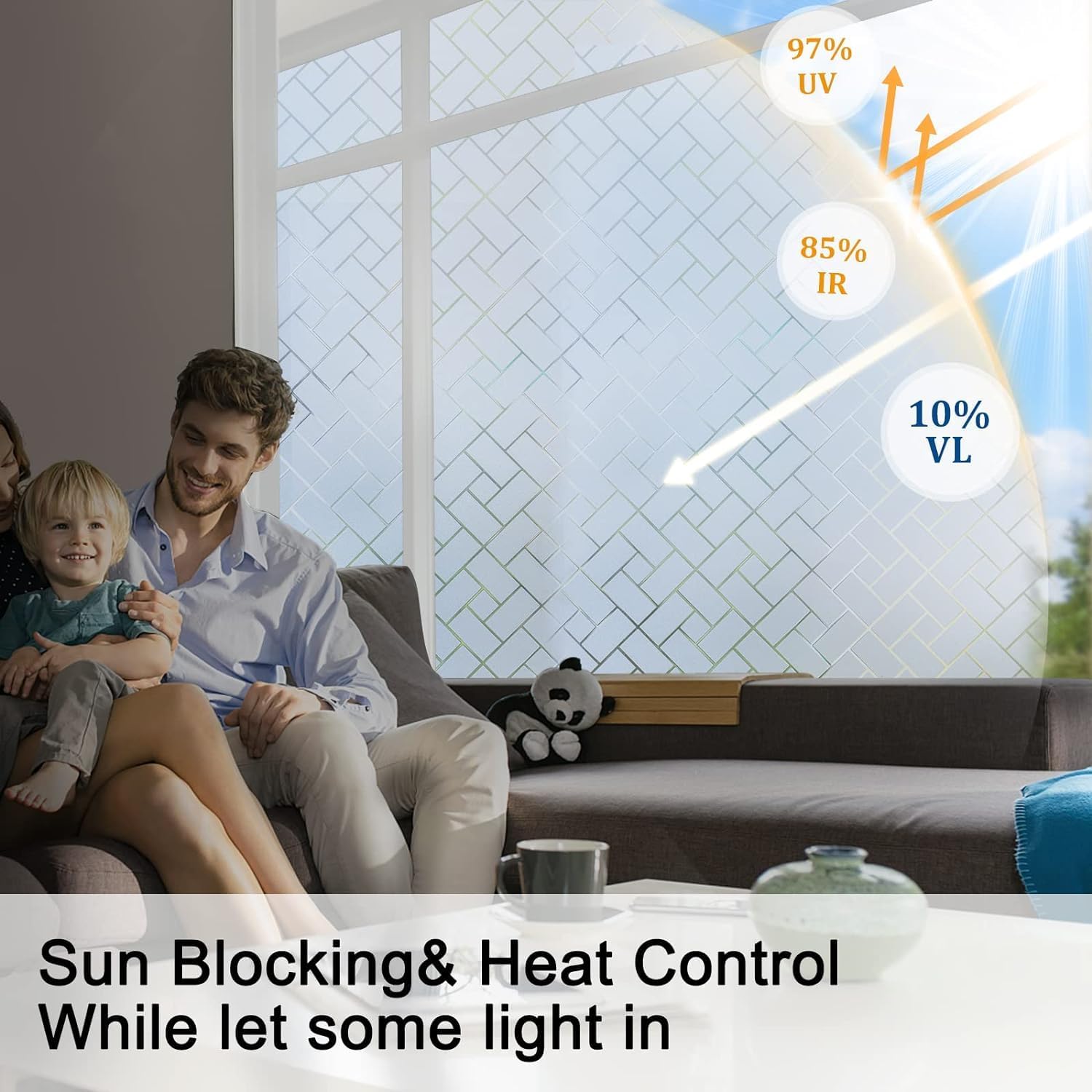 WISDOM Rectangle Frosted Glass Window Film, Bathroom Window Clings Removable Sun Blocking Vinyl Window Stickers for Door Home Office