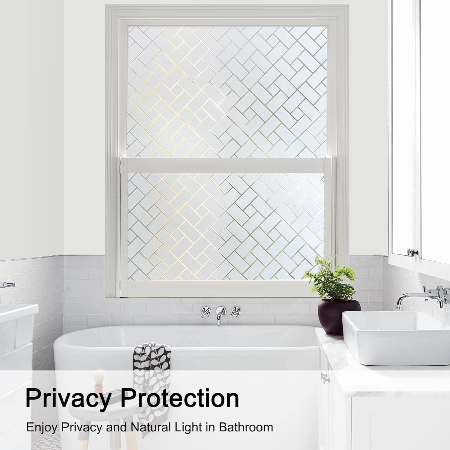 WISDOM Rectangle Frosted Glass Window Film, Bathroom Window Clings Removable Sun Blocking Vinyl Window Stickers for Door Home Office