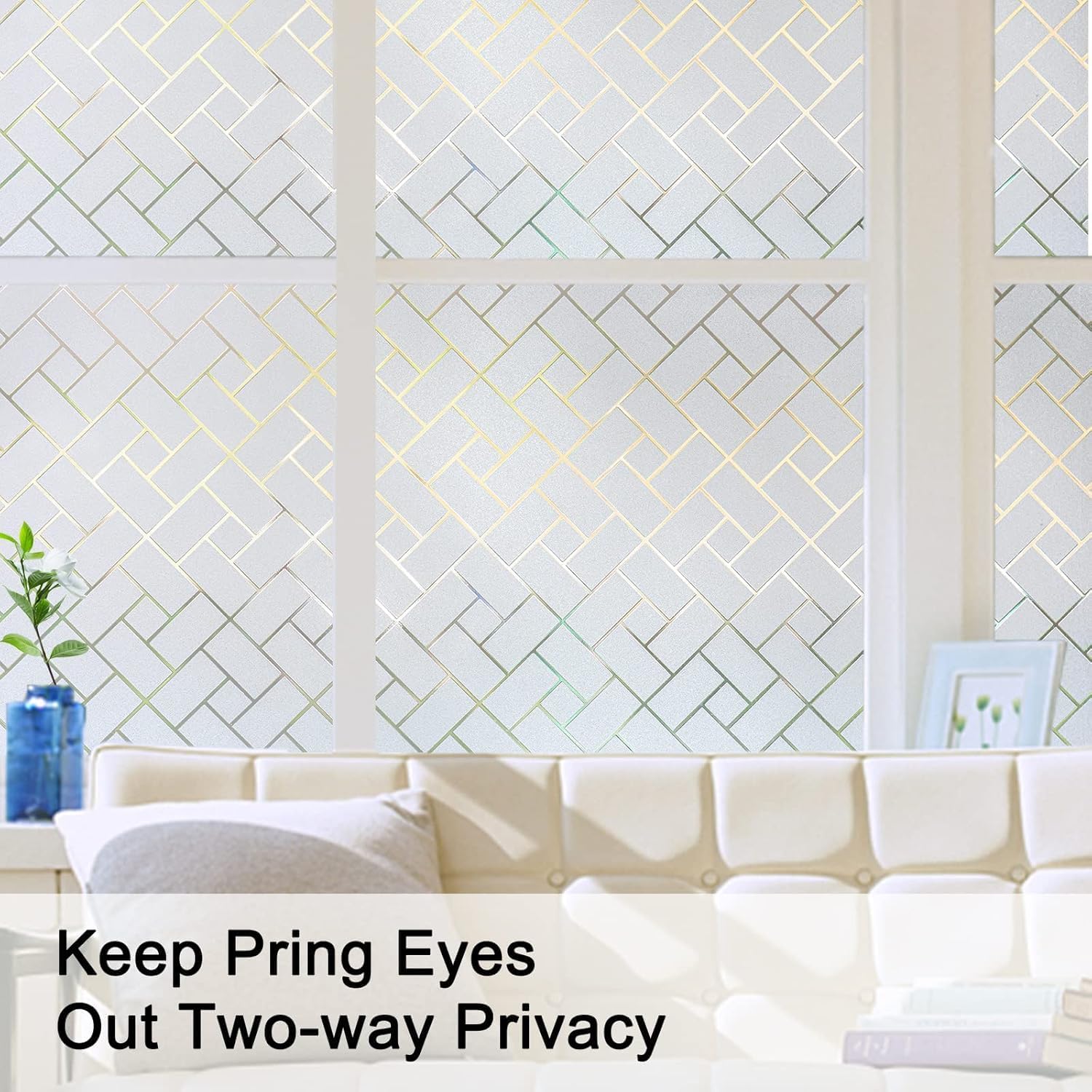 WISDOM Rectangle Frosted Glass Window Film, Bathroom Window Clings Removable Sun Blocking Vinyl Window Stickers for Door Home Office